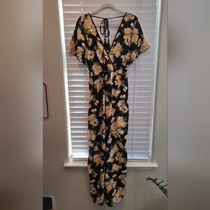 Xhilaration Black Jumpsuit with Yellow Floral Print